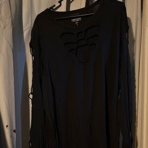 Heritage Black Long Sleeve Distressed Cutout Top